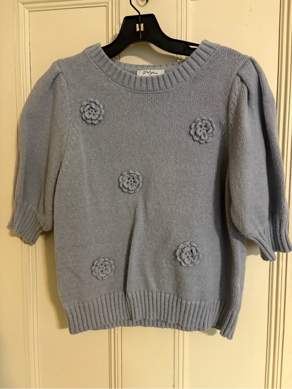 Polagram Light Blue Floral Appliqué Crewneck Sweater
